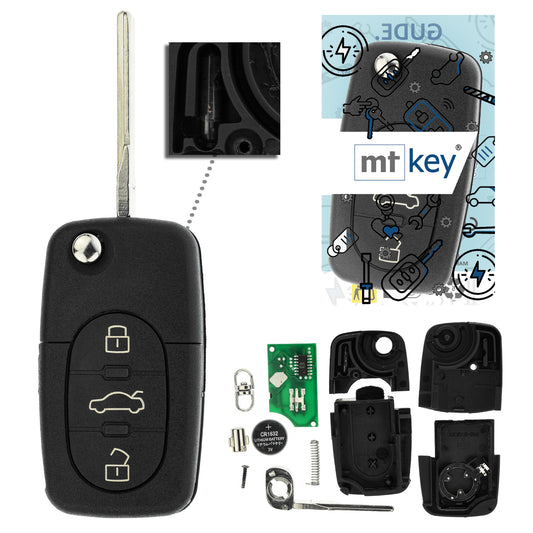 MT-KEY 3 Tasten Funkschlüssel 434MHZ kompatibel mit Skoda Octavia I Fabia I Seat Leon I Toledo II VW Golf 4 Passat B5 Polo 6N Beetle 9C Autoschlüssel