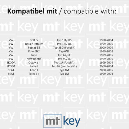 MT-KEY 3 Tasten Funkschlüssel 434MHZ kompatibel mit Skoda Octavia I Fabia I Seat Leon I Toledo II VW Golf 4 Passat B5 Polo 6N Beetle 9C Autoschlüssel