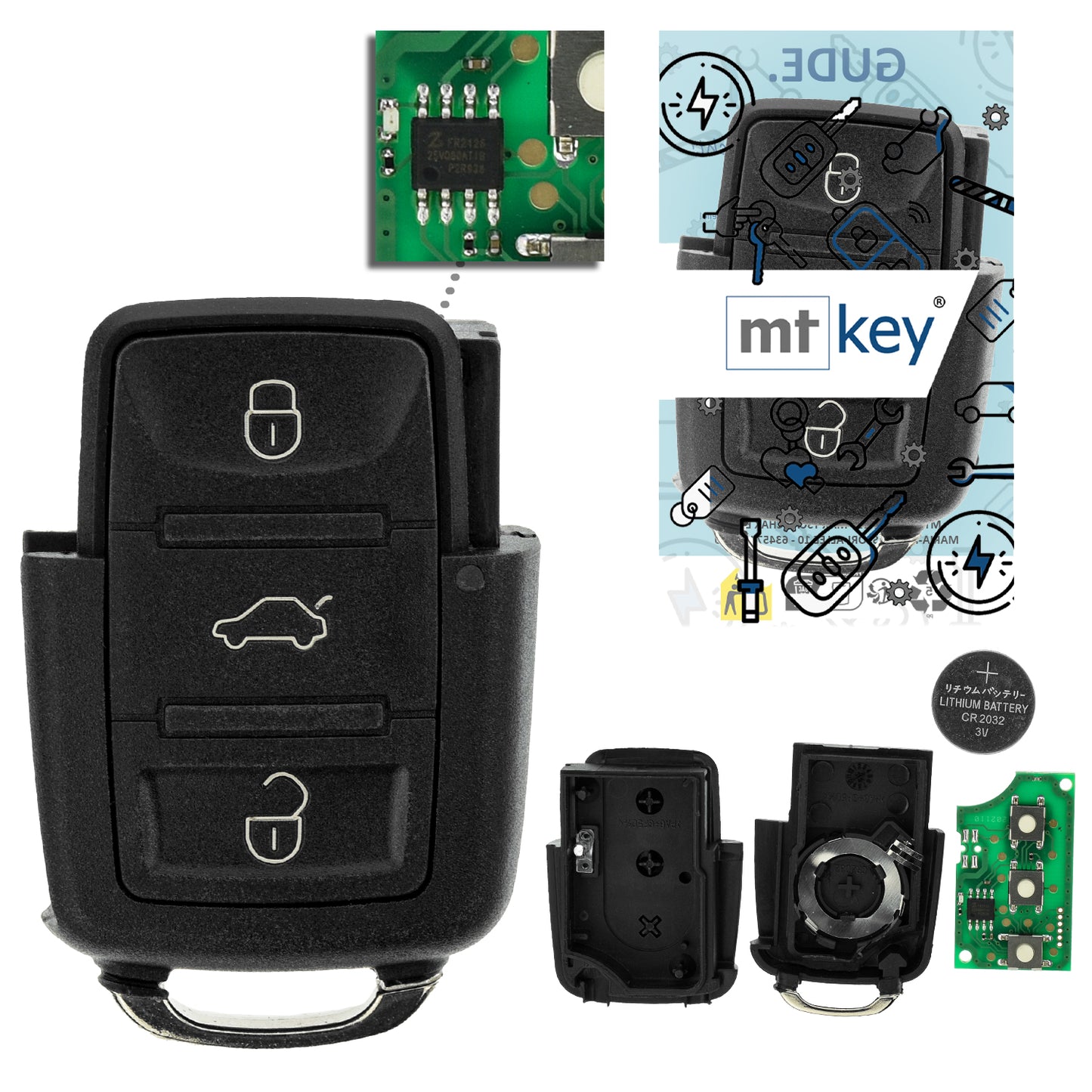 MT-KEY Funk Schlüssel Fernbedienung Sender 434MHZ kompatibel mit VW Crafter I 2E 2006-2016 433MHZ 2EO959753A Klappschlüssel