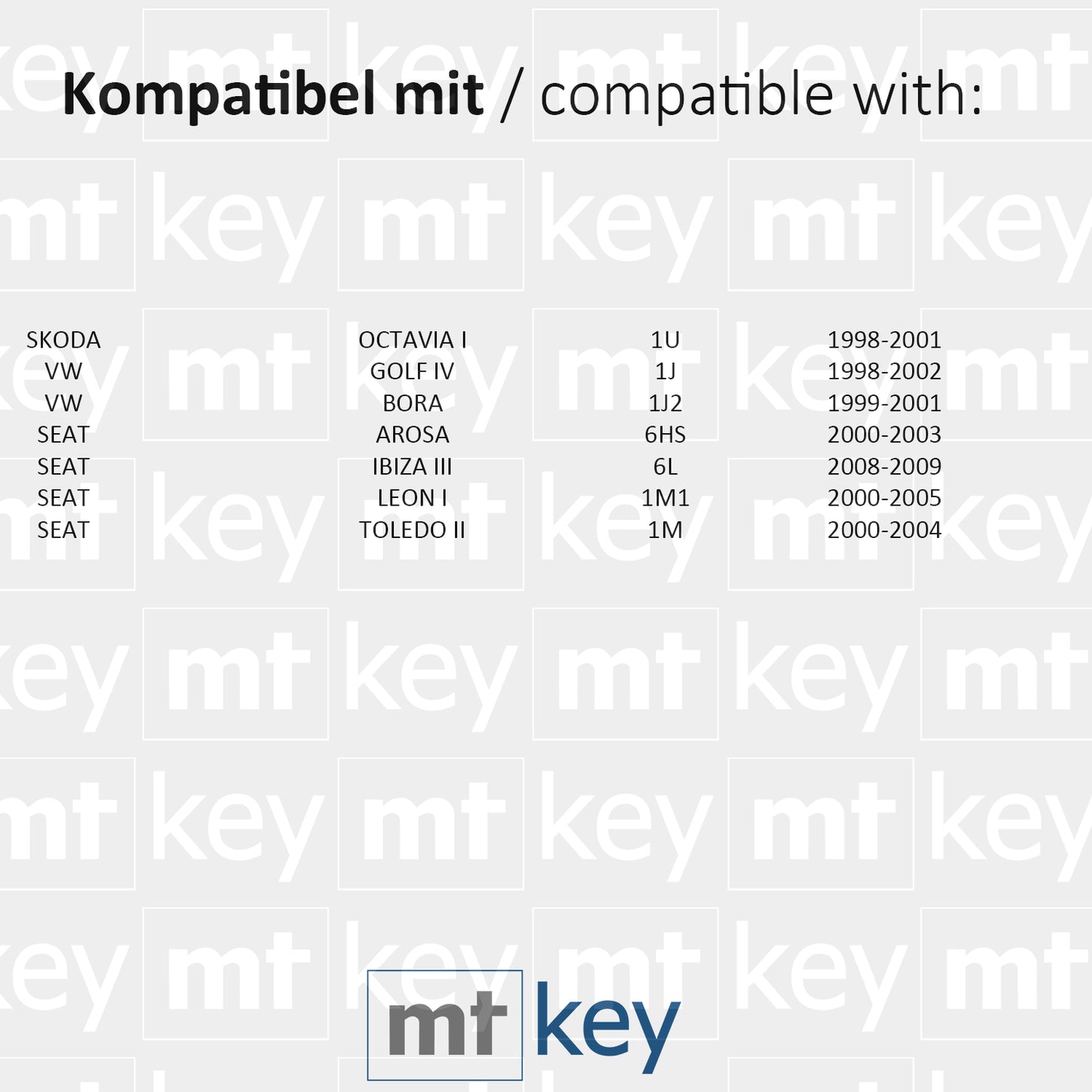 MT-KEY Funk Schlüssel Fernbedienung Sender 434MHZ kompatibel mit VW Golf IV Bora 1J Skoda Octavia 1U Seat Ibiza III Leon I Toledo II 433MHZ 1J0959753N