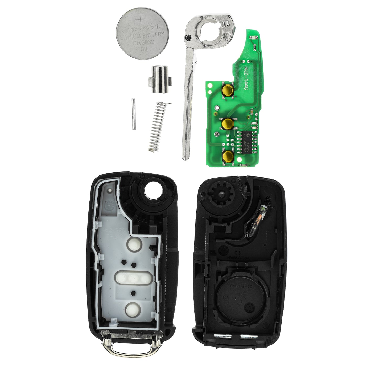 MT-KEY 3 Tasten Funkschlüssel Auto Klapp Schlüssel 434MHZ kompatibel mit VW Touran Beetle Caddy Eos Golf 6 Polo 5 UP! Seat Leon II Mii Skoda Yeti