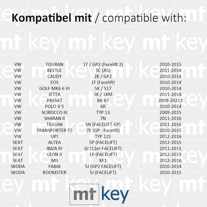 MT-KEY 3 Tasten Funkschlüssel Auto Klapp Schlüssel 434MHZ kompatibel mit VW Touran Beetle Caddy Eos Golf 6 Polo 5 UP! Seat Leon II Mii Skoda Yeti