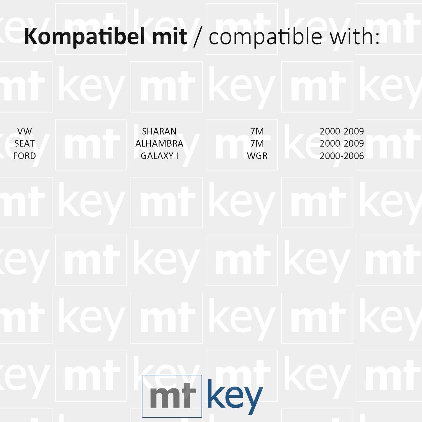 MT-KEY 2 Tasten Funkfernbedienung 434MHZ kompatibel mit VW Sharan 7M 00-09 Alhambra 7M 00-09 Ford Galaxy I WGR 00-06 433MHZ Funkschlüssel