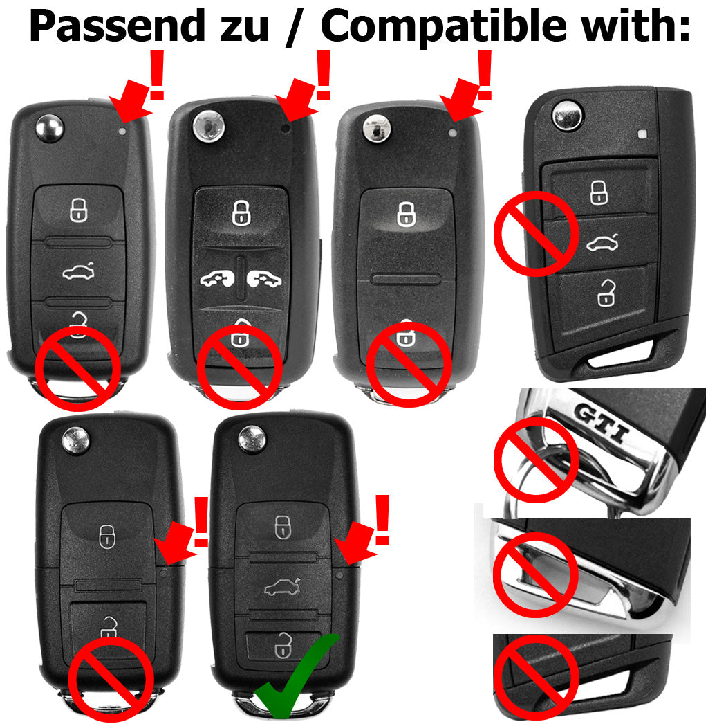 Auto Schlüssel Funk Fernbedienung 2X Gehäuse 3 Tasten + 2X Rohling HAA + 2X CR2032 Batterie kompatibel mit VW/SEAT/Skoda (bis 11/2009) 2T