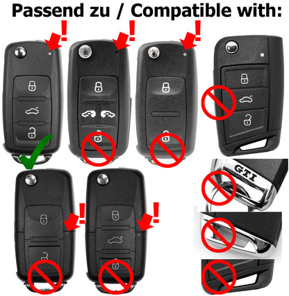 Auto Schlüssel Hülle Silikon Schutz Cover Rot kompatibel mit VW Seat Skoda ab 11/2009 3 Tasten Klappschlüssel