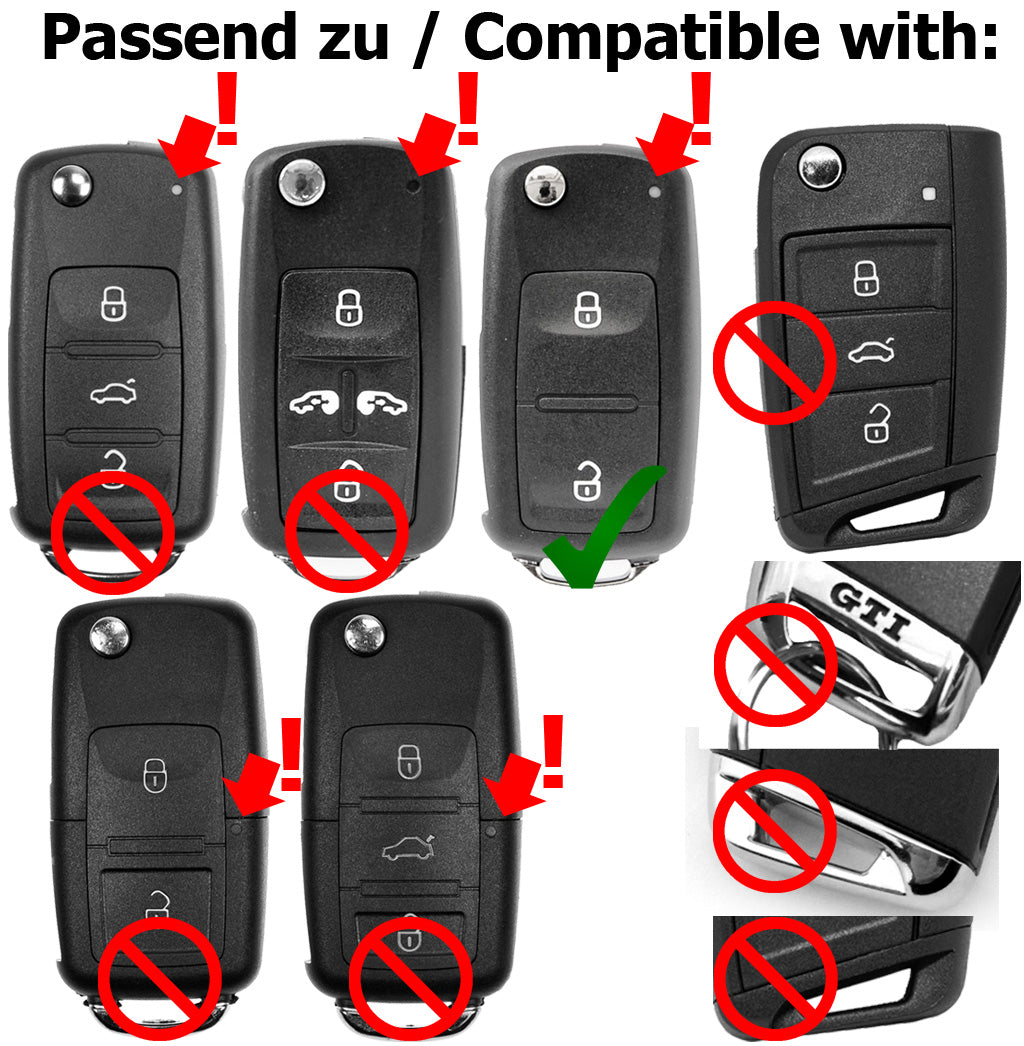 Auto Schlüssel Funk Fernbedienung 1x Gehäuse 2 Tasten + 1x Rohling + 1x CR2032 Batterie kompatibel mit VW Amarok T5 T6