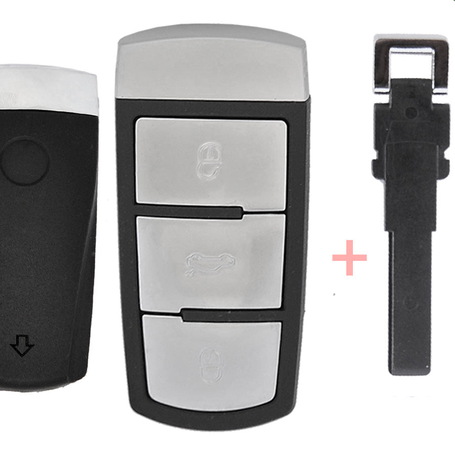 Auto Schlüssel Funk Fernbedienung 1x Smartkey Gehäuse + 1x Notschlüssel Kunststoff Rohling kompatibel mit VW Passat