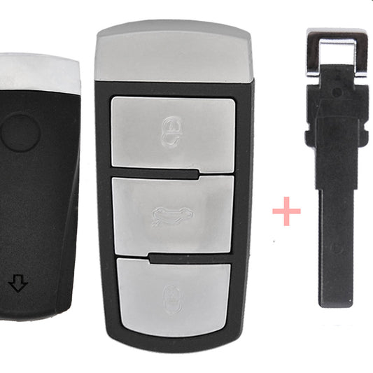 Auto Schlüssel Funk Fernbedienung 1x Smartkey Gehäuse + 1x Notschlüssel Kunststoff Rohling kompatibel mit VW Passat