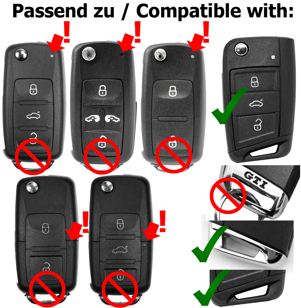 Auto Schlüssel Hülle Silikon Schutz Cover Schwarz kompatibel mit Golf 7 Polo 6C Seat Ateca Arona Leon Skoda Octavia Superb Kodiaq 3 Tasten Klappschlüssel