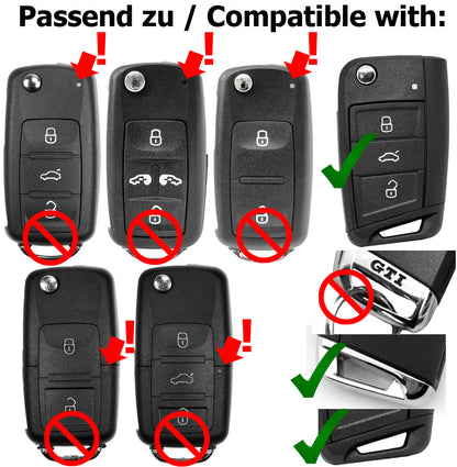 Auto Schlüssel Hülle Silikon Schutz Cover Schwarz kompatibel mit Golf 7 Polo 6C Seat Ateca Arona Leon Skoda Octavia Superb Kodiaq 3 Tasten Klappschlüssel