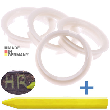 4X Zentrierringe 63,4 x 56,1 mm Transparent Felgen Ringe + 1x Reifen Kreide Fett Stift