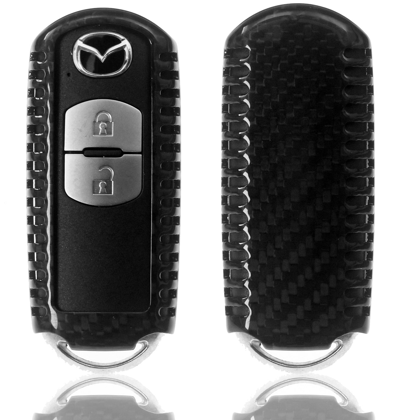 Auto Schlüssel Echt Carbon Schutz Hülle Hardcover Schwarz kompatibel mit Mazda 2 3 6 CX-3 CX-5 MX-5 KEYLESS SMARTKEY