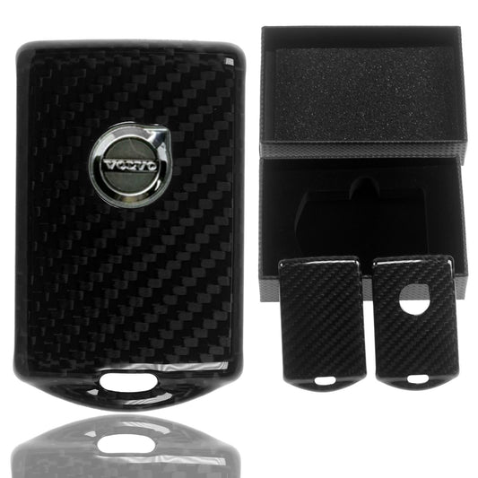 Auto Schlüssel Echt Carbon Schutz Hülle Hardcover Schwarz kompatibel mit Volvo S60 V60 S90 XC40 XC60 XC90 KEYLESS SMARTKEY